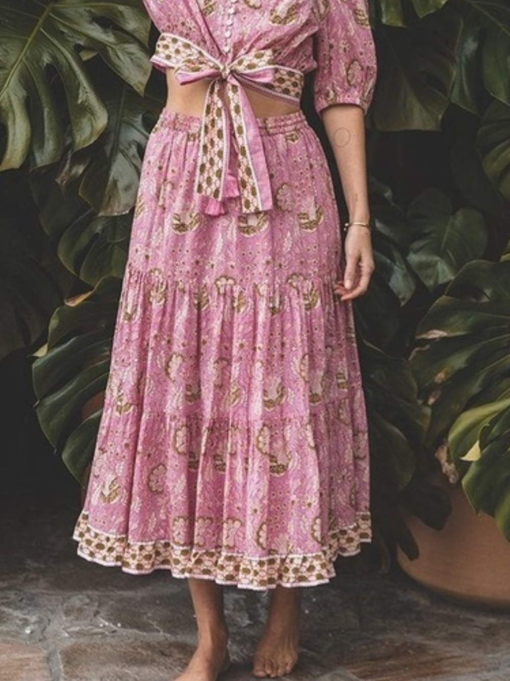 Cleobella Organic Cotton Pink Floral Maxi Skirt